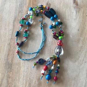 Multi coloured handmade bead necklace.